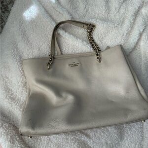 kate spade Pebbled Leather Chain-Accent Tote in Light Cream